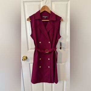 NWT Sharagano Orchid Magenta Sleeveless Double Breasted Trench Dress Size 10